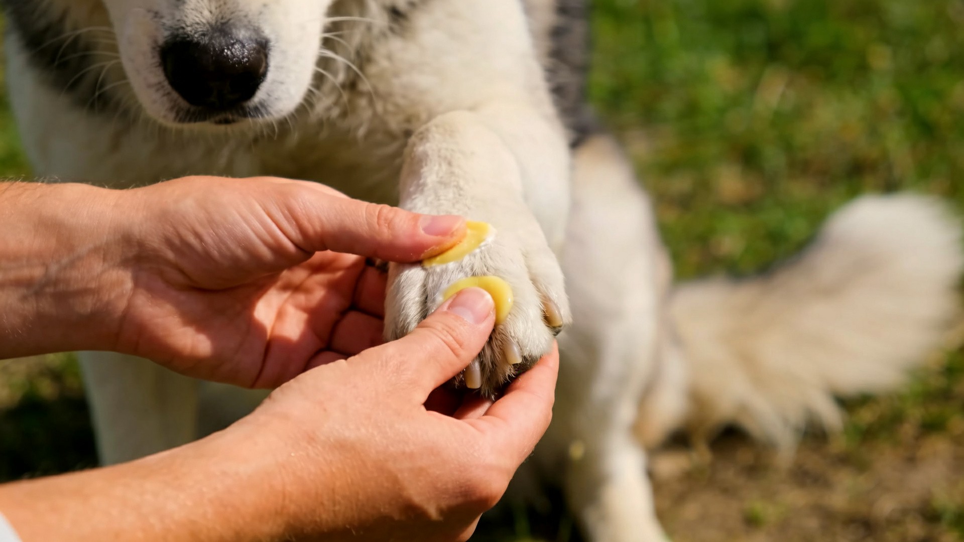 Dog paw pad care cream: A home remedy for dry, cracked paw pads in winter.