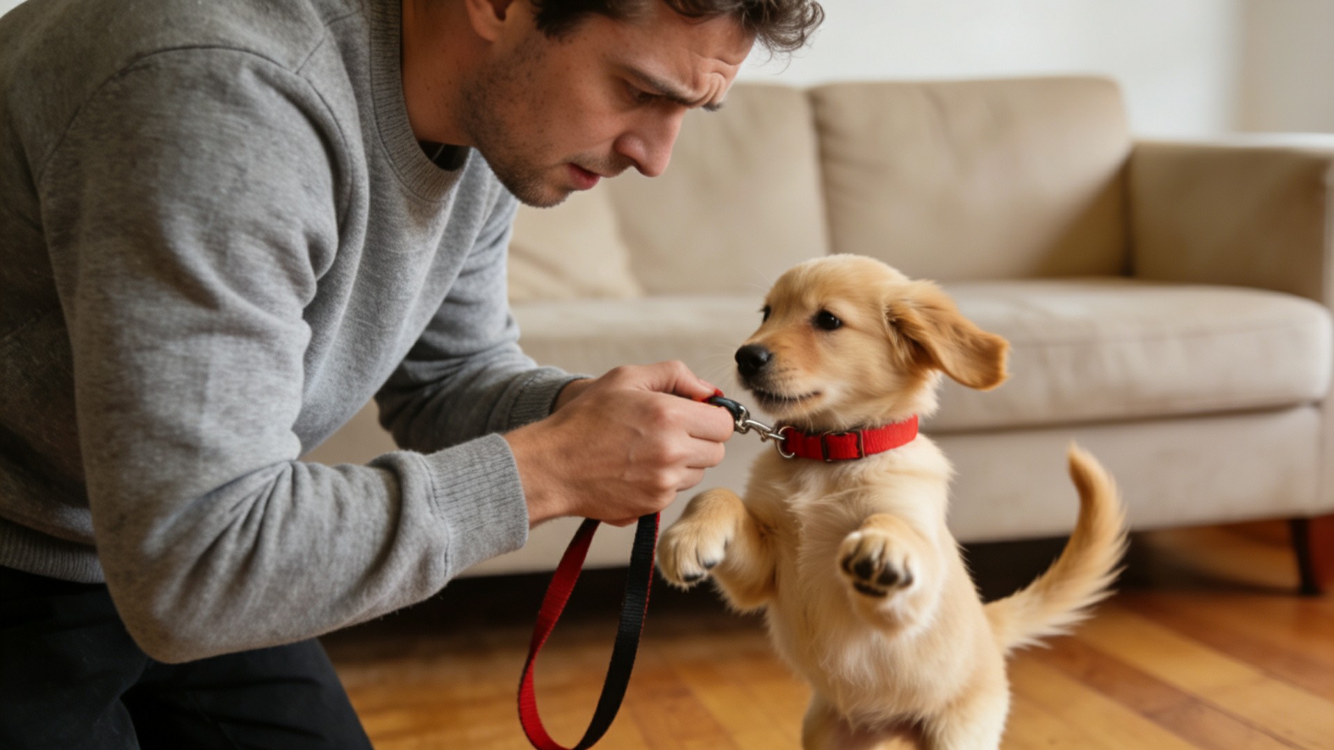 Early stages of leashing puppies: the nascent phase of saying goodbye to "dogs walking people".