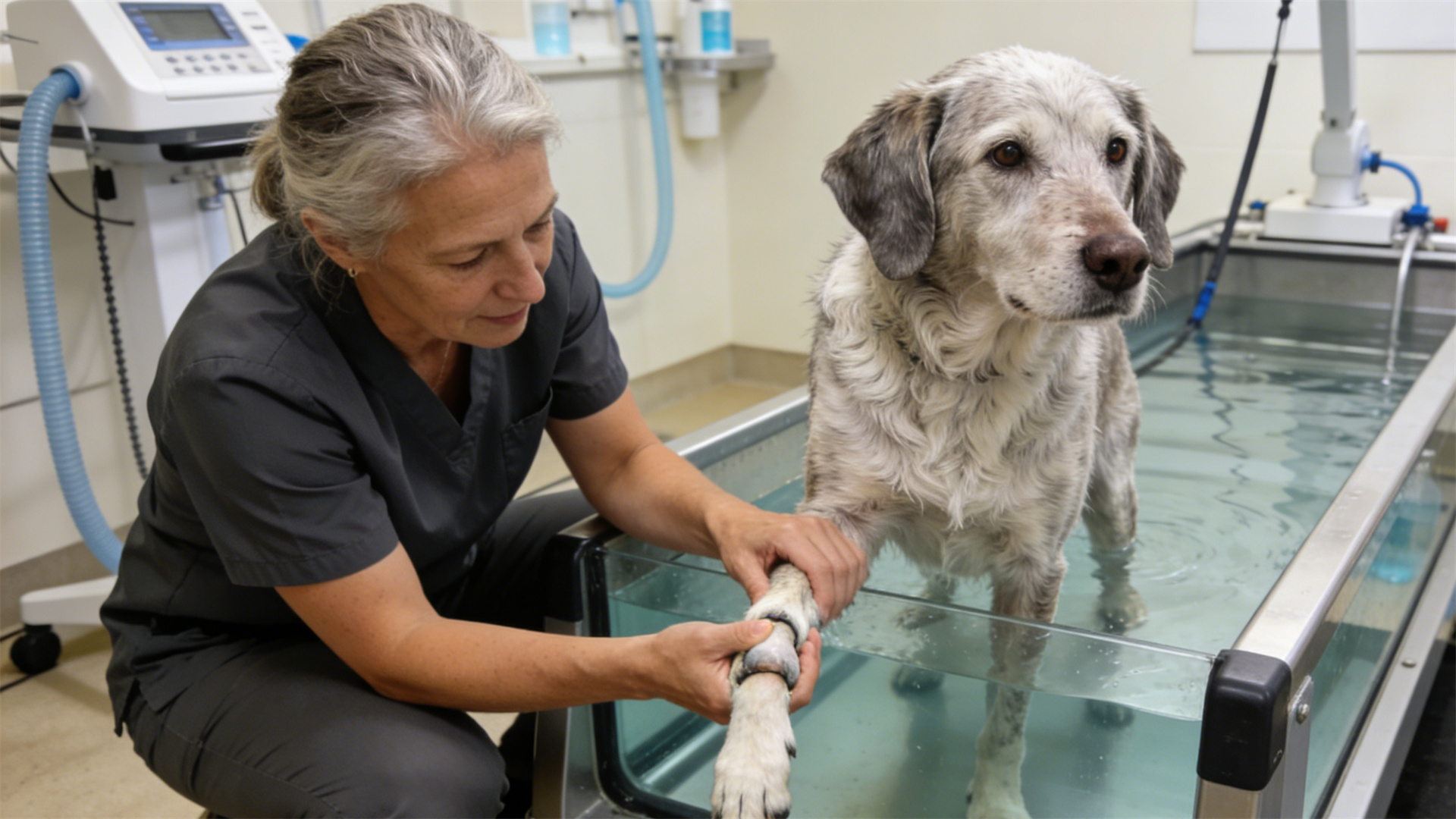 Gentle exercise: Indoor water treadmill rehabilitation program suitable for senior dogs
