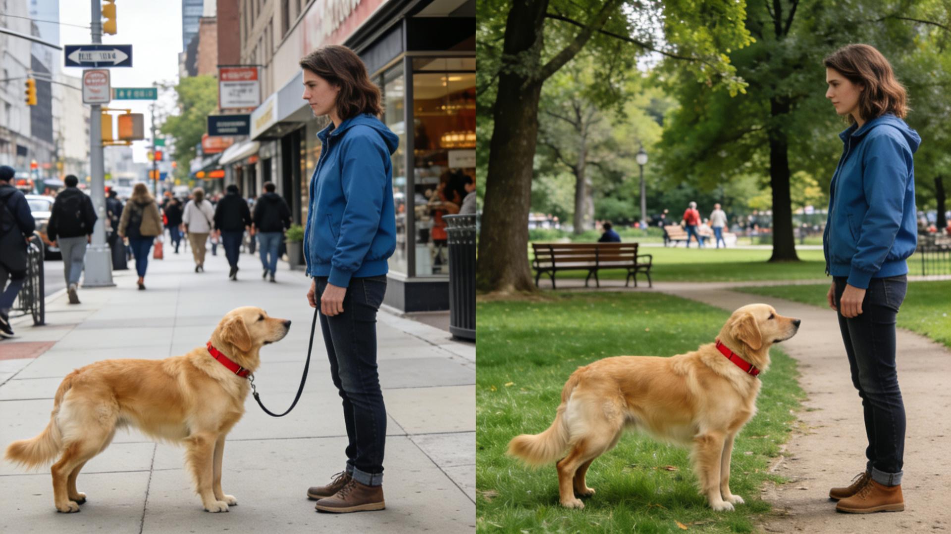 Perfect heel training: Keep your dog always on your left side.