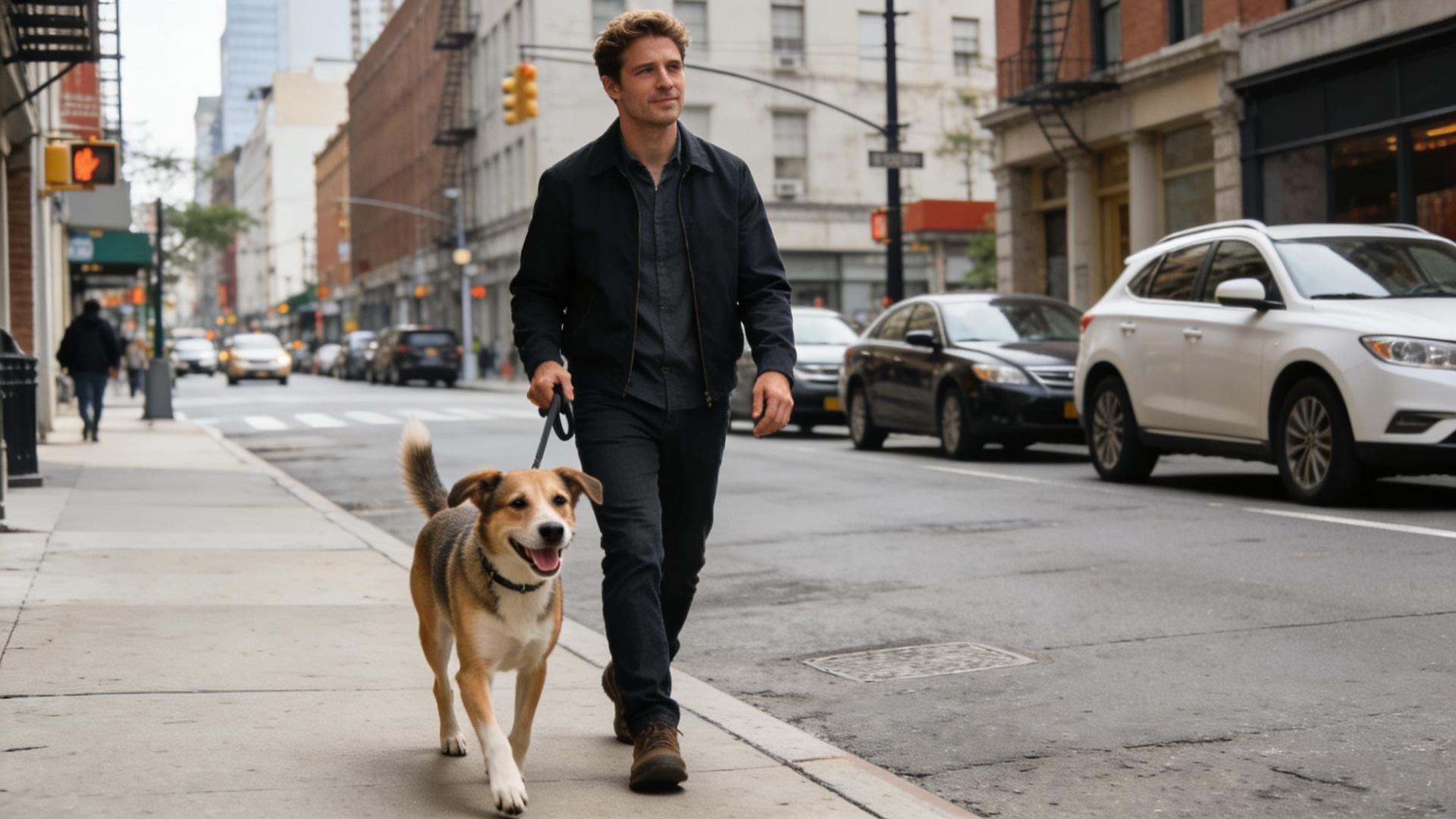 Perfect heel training: Keep your dog always on your left side.