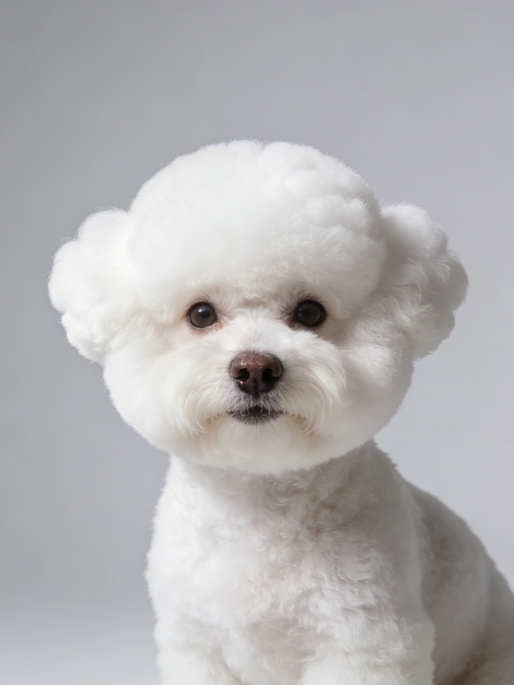 Bichon Frise: A round head with ears that fold down to form a "full-coverage" shape.