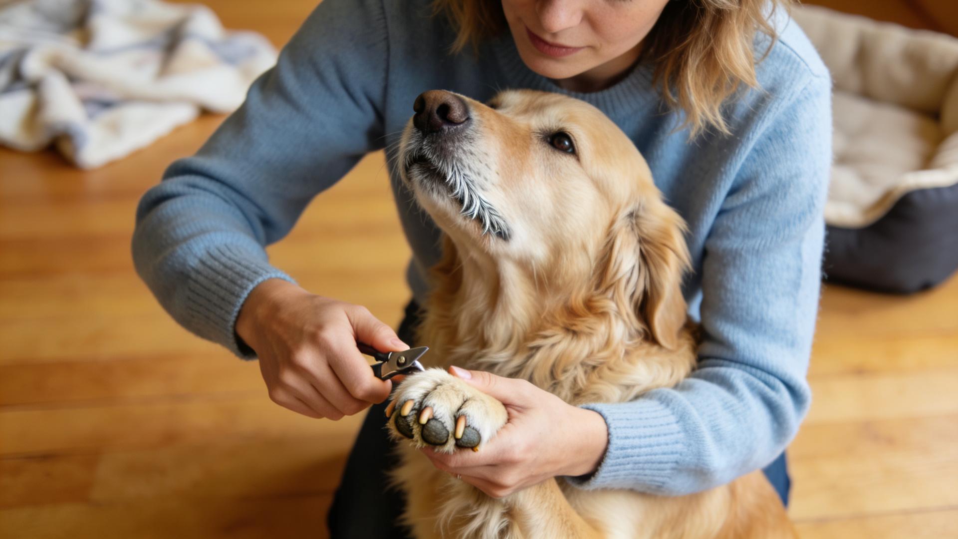Tips for trimming excessively thickened nails in older dogs: Avoid compressing the nail bed.