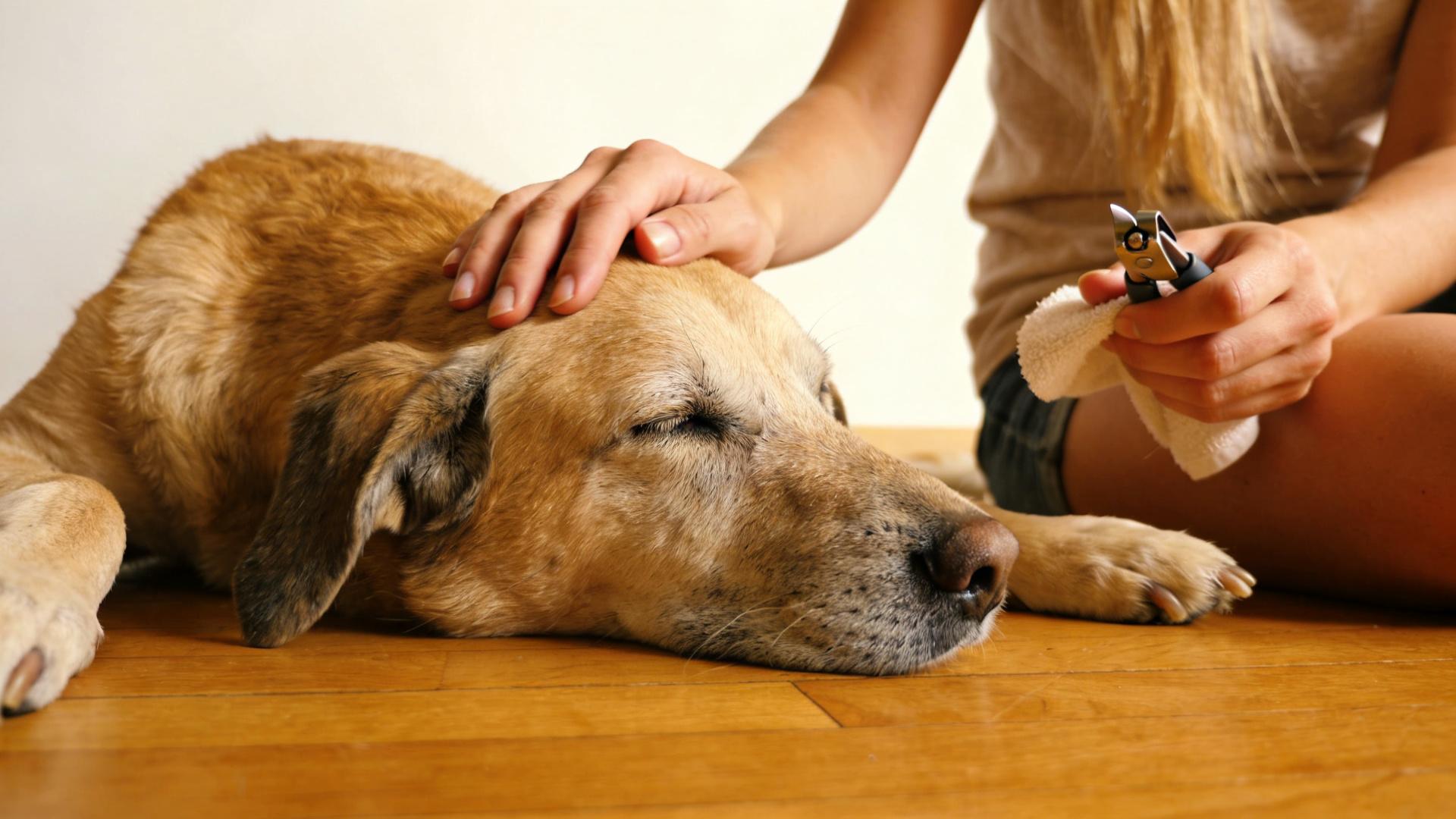 Tips for trimming excessively thickened nails in older dogs: Avoid compressing the nail bed.