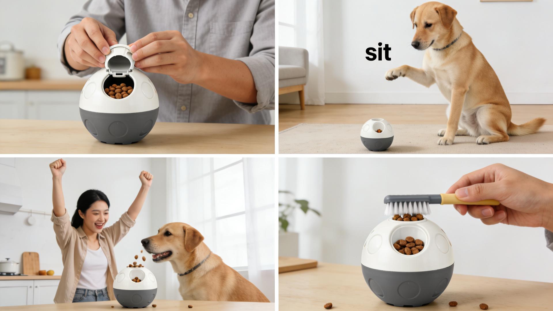 Tips for using a food-dispensing ball: prolong your dog's eating time and exercise their brain.